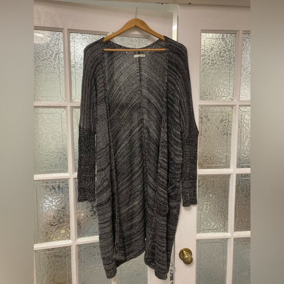 Oak and Fort Charcoal Striped Long Cardigan - One Size - Picture 4 of 6